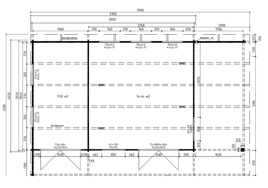 Domek letniskowy Hans LounXXL, 8.0x5.0m. 44mm