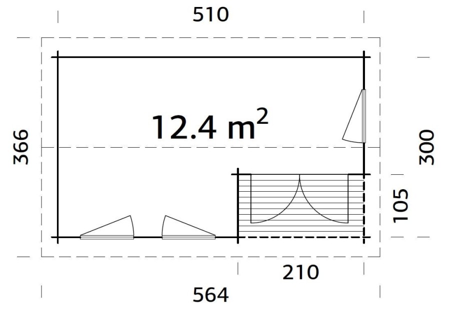 Domek letniskowy SUSAN124, 5.3 x 3.2m 44mm