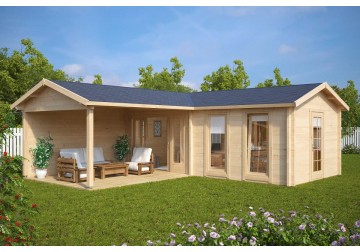 Domek drewniany HANS2 3.4m x 6.8m 70mm + zadaszenie 13m2