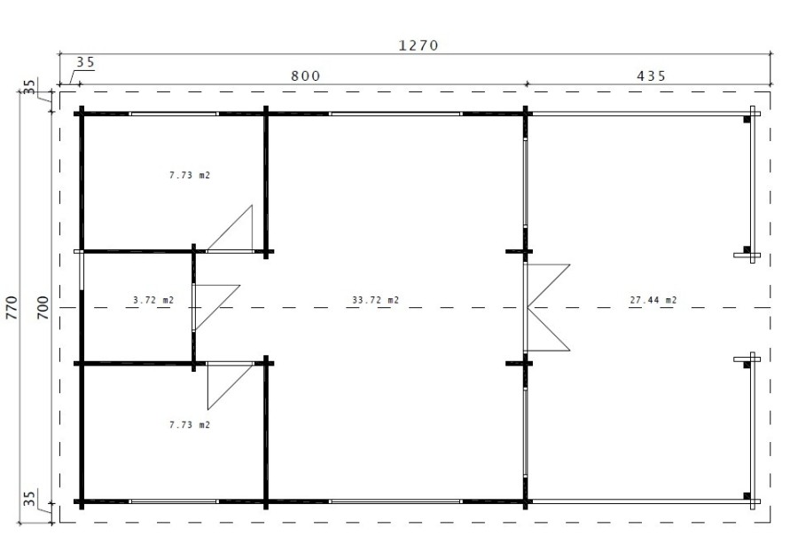 Domek drewniany TENERYFA 7.20 x 12.20m 70mm
