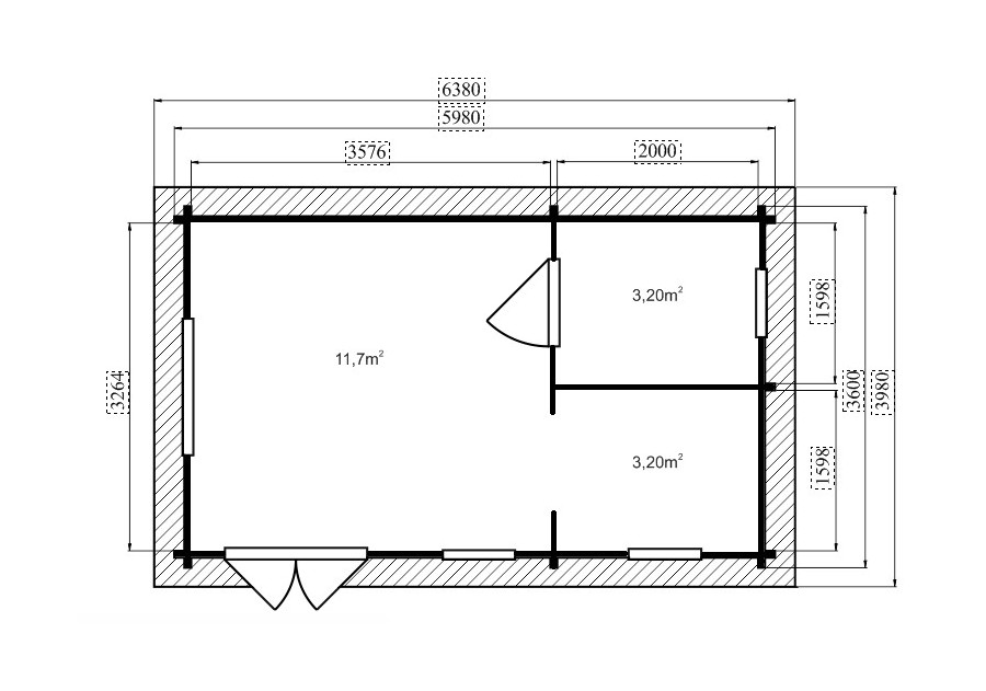 Domek letniskowy HETR 6x3.6m 44mm 