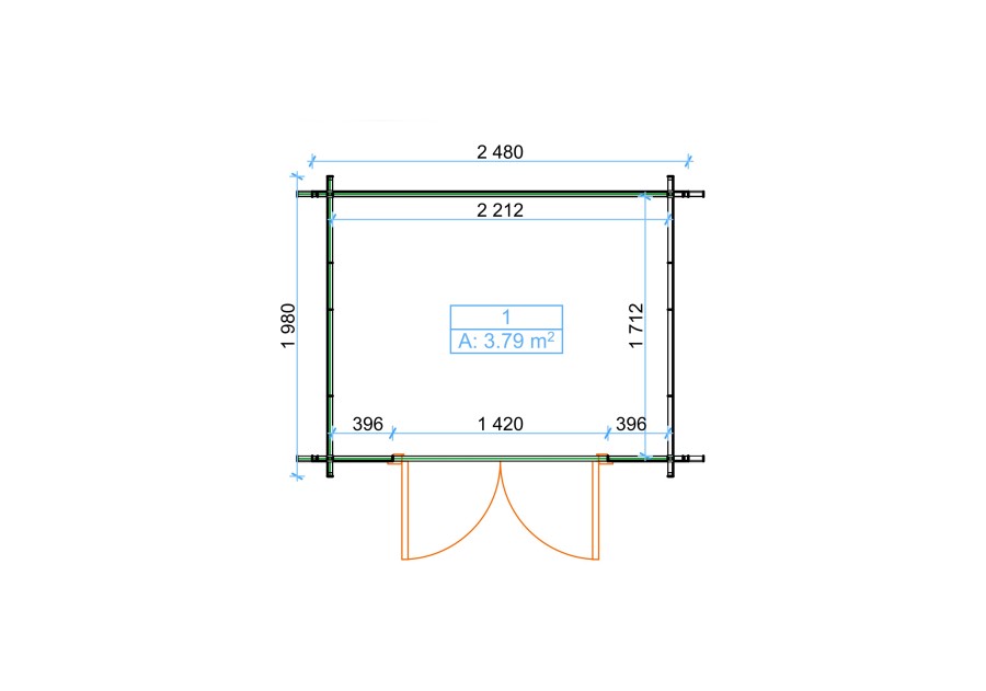 Domek ogrodowy LINE25, 2.5x2.0m 34mm